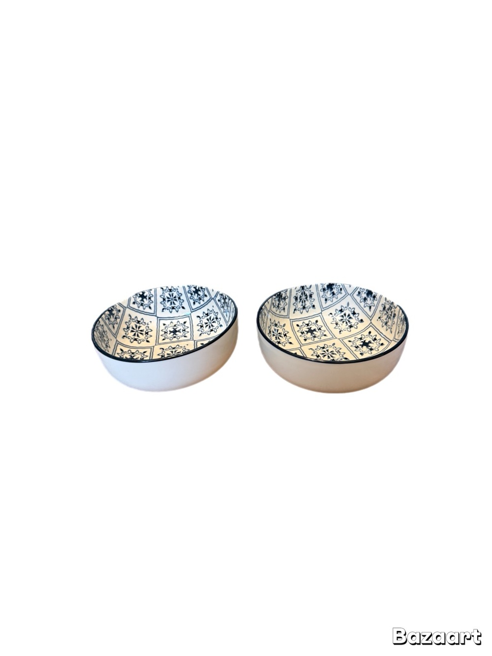 Orly Maison Bowls New York ~ Blue & White Square Pattern Geometric Set of 2